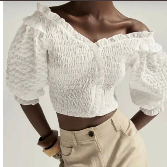 Zara Textured CROP TOP WHITE Size L NEW WITH TAG! - Picture 2 of 5